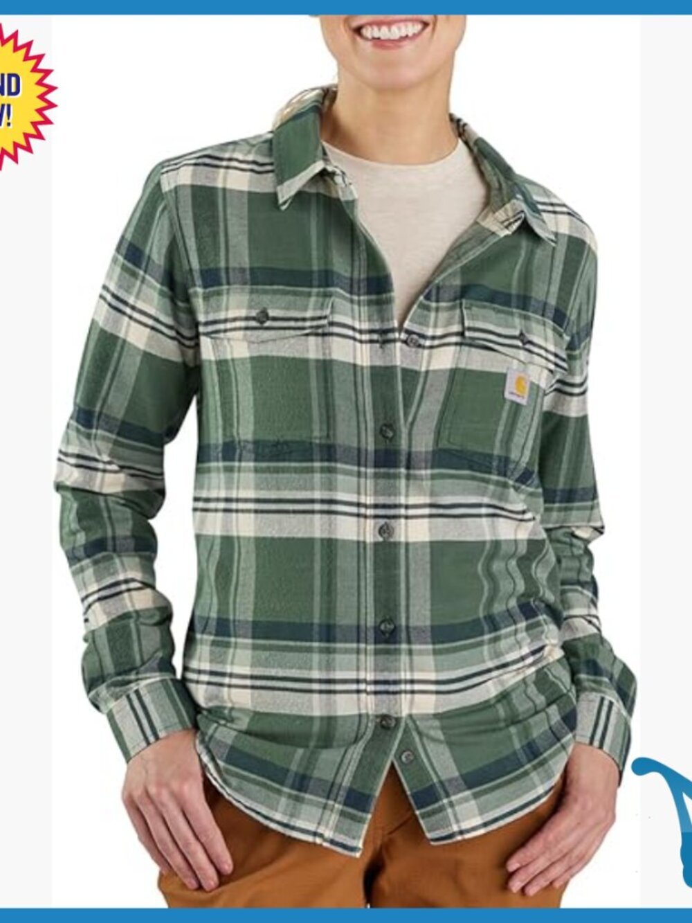 Relaxed Fit Long Sleeve Flannel Shirt with Stretch, Work Utility Top